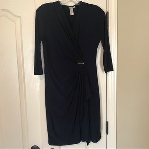Navy long sleeve wrap-style dress